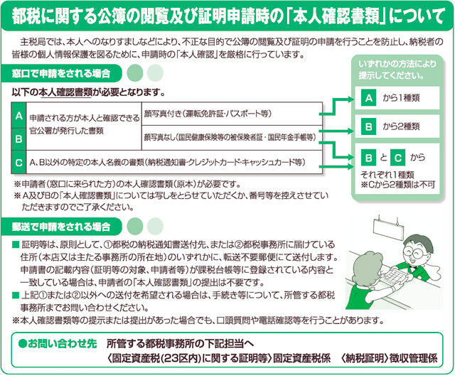 都税に関する公簿の閲覧及び証明申請時の「本人確認書類」について